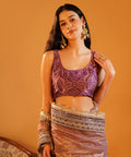 Baadshahi Mauve - Embroidered Twill Net Saree with Silk Jacquard Blouse