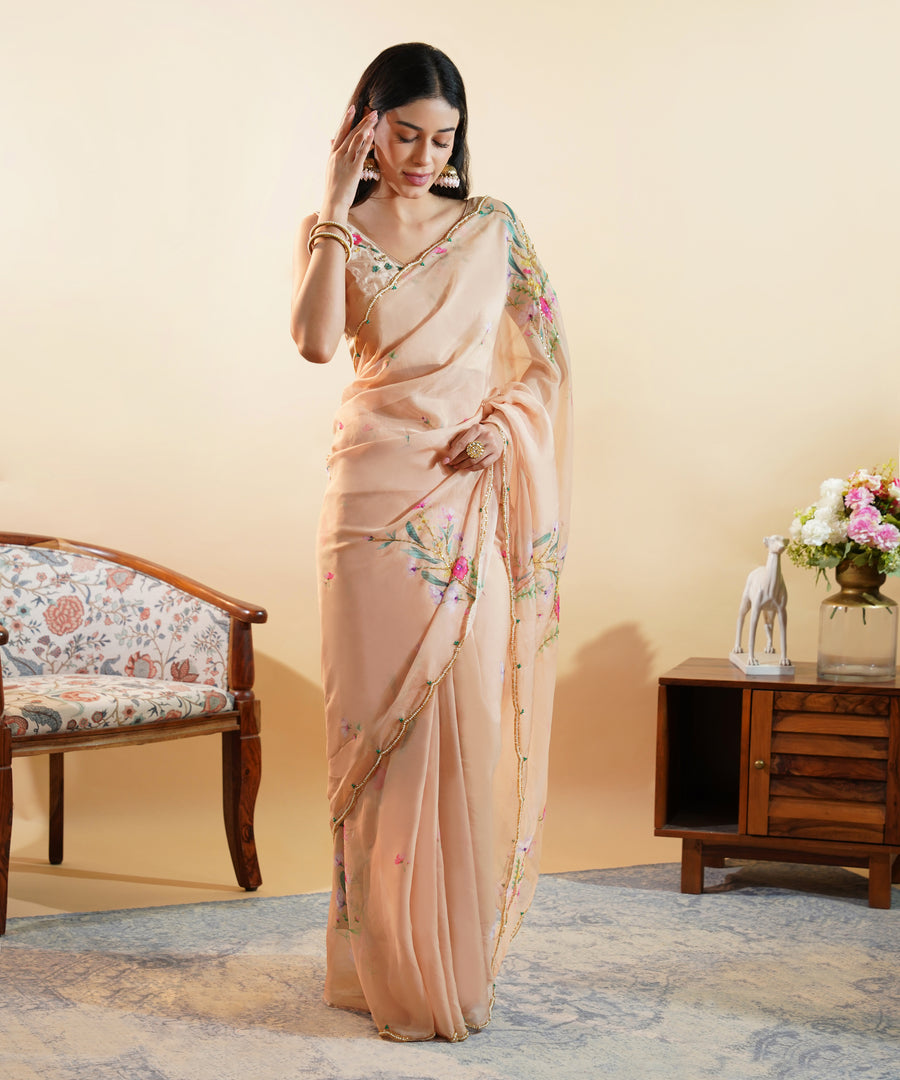 The Blooming Meadow - Chiffon Silk Saree