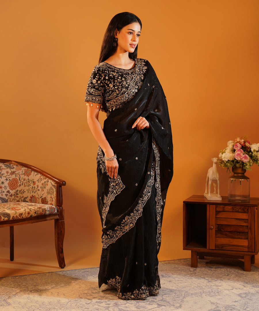 Kohl & Gold - Sequins Embroidered Saree with Designer Blouse