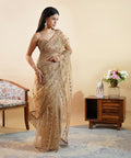 Champagne Gold - Sequins Embroidered Net Saree