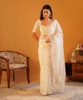 Snow Pearl - Embroidered Net Saree