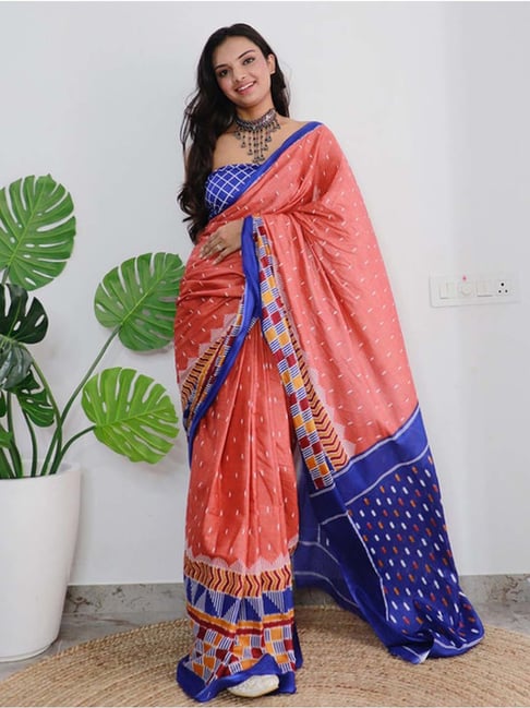 Coral Twilight - Ikkat Inspired Soft Cotton Saree