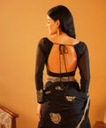Midnight Black - Rangoli Crush Silk Saree with Gold Zari & Sequins Cutwork Border