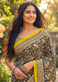 Surajmukhi - Black & Yellow Floral Cotton Drape