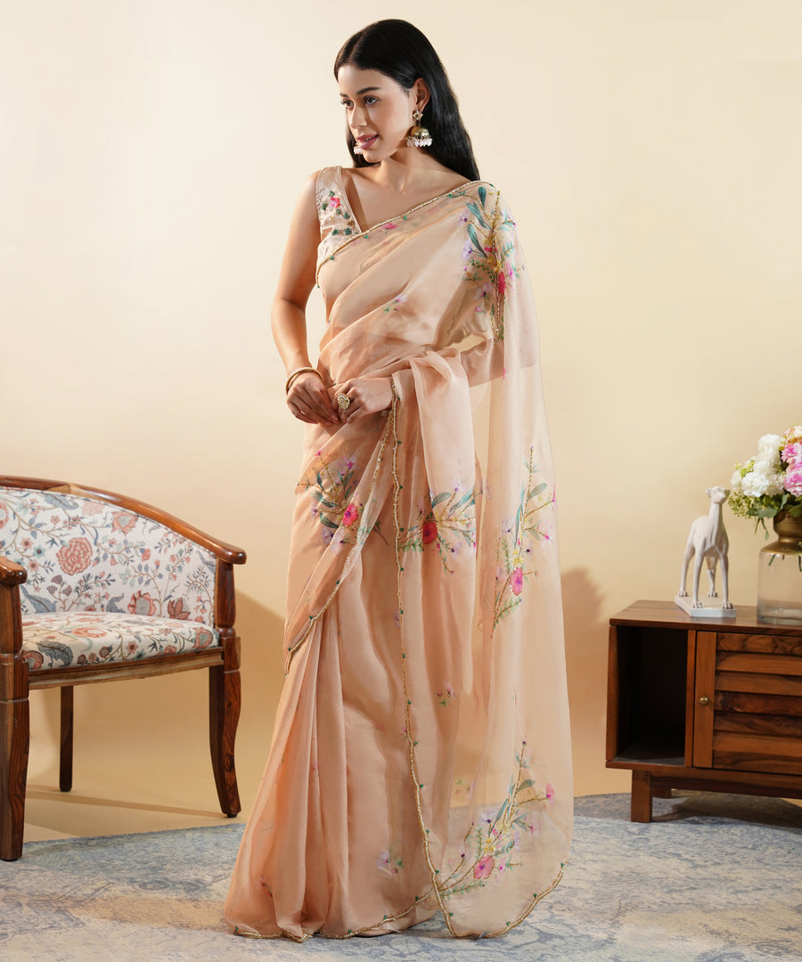 The Blooming Meadow - Chiffon Silk Saree