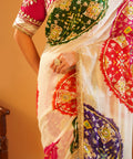 Baisa’s Grace - Heavy Aangi Blouse & Multicolour Chiffon Bandhani Saree