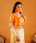 Rang-e-Aangi - Tangerine Orange Aangi Blouse & Ivory Chinon Gota Patti Saree