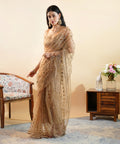 Champagne Gold - Sequins Embroidered Net Saree