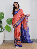 Coral Twilight - Ikkat Inspired Soft Cotton Saree