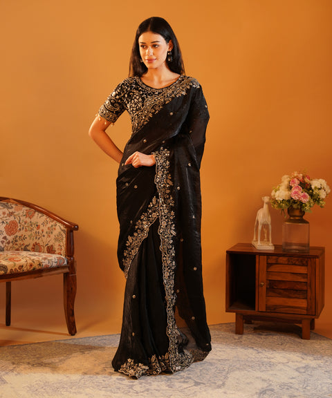 Kohl & Gold - Sequins Embroidered Saree with Designer Blouse