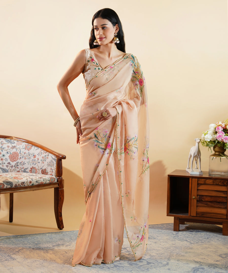 The Blooming Meadow - Chiffon Silk Saree