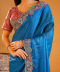 Mayur Pankh - Crushed Silk Saree with Contrast Embroidered Blouse