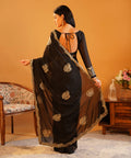 Midnight Black - Rangoli Crush Silk Saree with Gold Zari & Sequins Cutwork Border