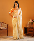 Rang-e-Aangi - Tangerine Orange Aangi Blouse & Ivory Chinon Gota Patti Saree