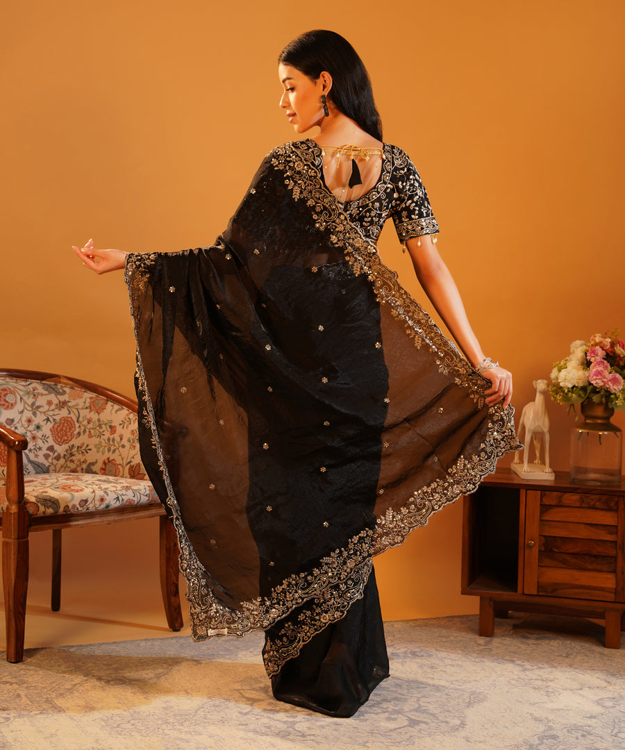 Kohl & Gold - Sequins Embroidered Saree with Designer Blouse