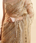 Champagne Gold - Sequins Embroidered Net Saree