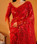 Scarlet Sparkle - Embroidered Net Saree