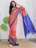 Coral Twilight - Ikkat Inspired Soft Cotton Saree