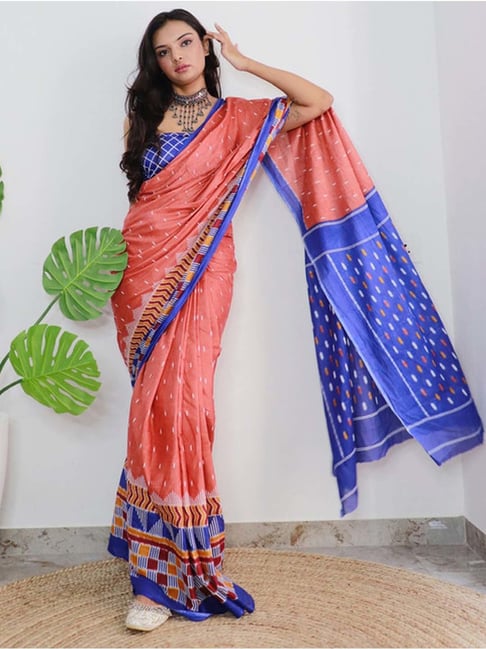 Coral Twilight - Ikkat Inspired Soft Cotton Saree