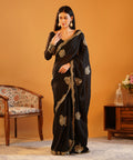 Midnight Black - Rangoli Crush Silk Saree with Gold Zari & Sequins Cutwork Border