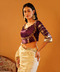 Rang-e-Aangi - Deep Violet Aangi Blouse & Ivory Chinon Gota Patti Saree