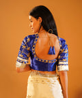 Rang-e-Aangi - Royal Blue Satin Aangi Blouse & Ivory Chinon Gota Patti Saree