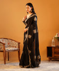 Midnight Black - Rangoli Crush Silk Saree with Gold Zari & Sequins Cutwork Border
