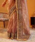 Baadshahi Mauve - Embroidered Twill Net Saree with Silk Jacquard Blouse