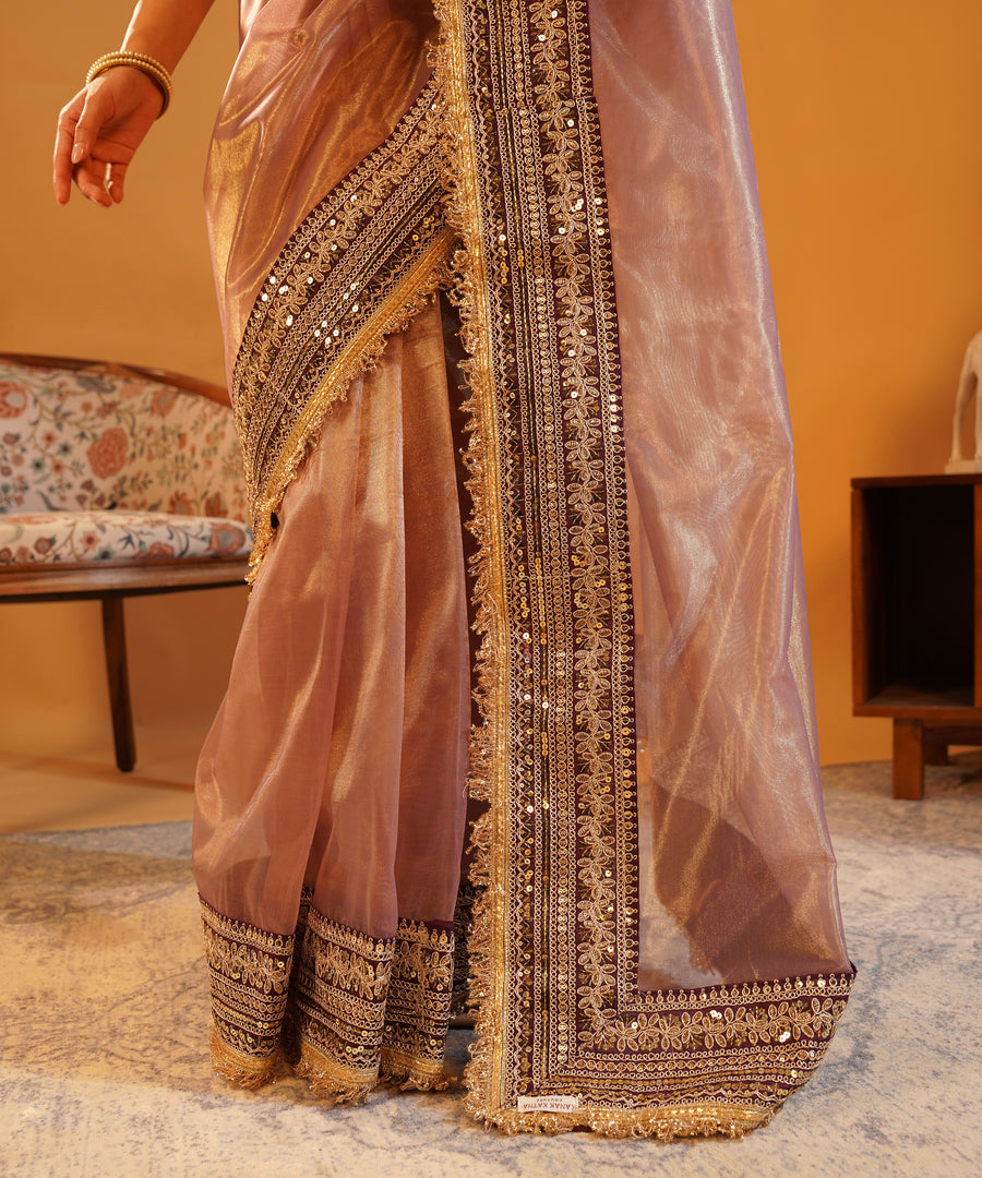Baadshahi Mauve - Embroidered Twill Net Saree with Silk Jacquard Blouse