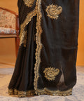 Midnight Black - Rangoli Crush Silk Saree with Gold Zari & Sequins Cutwork Border