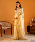 Rang-e-Aangi - Royal Blue Satin Aangi Blouse & Ivory Chinon Gota Patti Saree