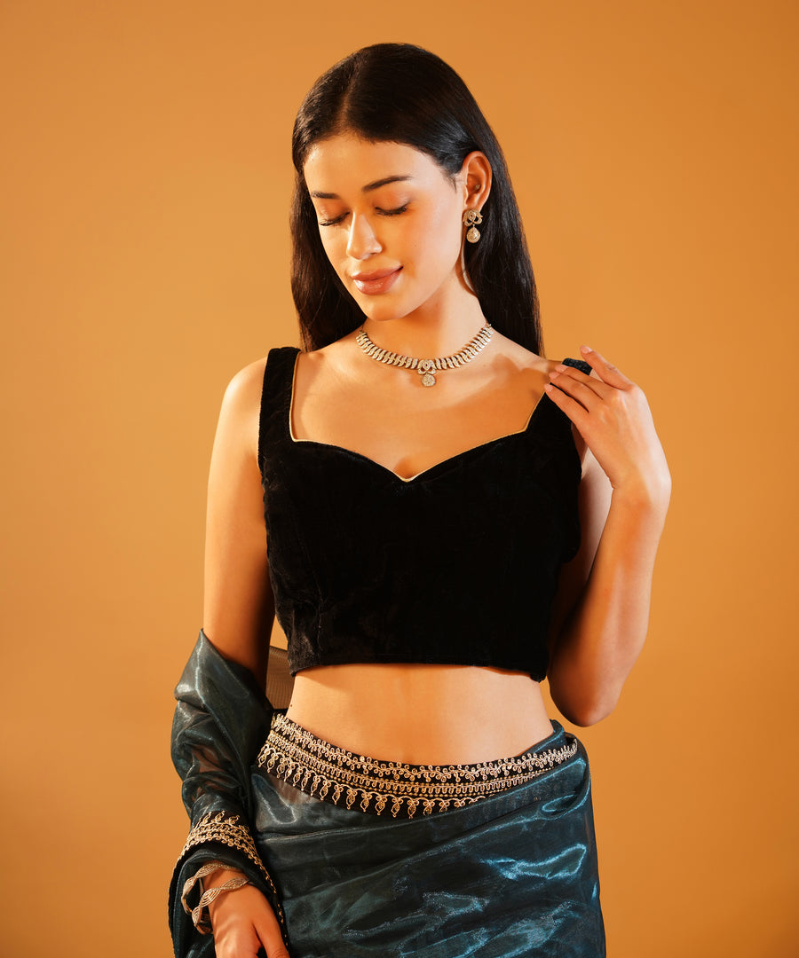Band Baaja & Bling - Soft Twill Net Saree with Jari Dori Sequins Embroidered Velvet Border