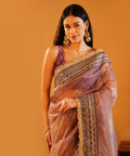 Baadshahi Mauve - Embroidered Twill Net Saree with Silk Jacquard Blouse