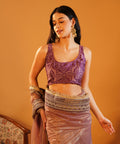 Baadshahi Mauve - Embroidered Twill Net Saree with Silk Jacquard Blouse