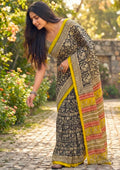 Surajmukhi - Black & Yellow Floral Cotton Drape