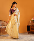 Rang-e-Aangi - Deep Violet Aangi Blouse & Ivory Chinon Gota Patti Saree