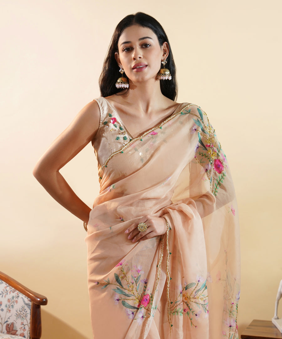 The Blooming Meadow - Chiffon Silk Saree