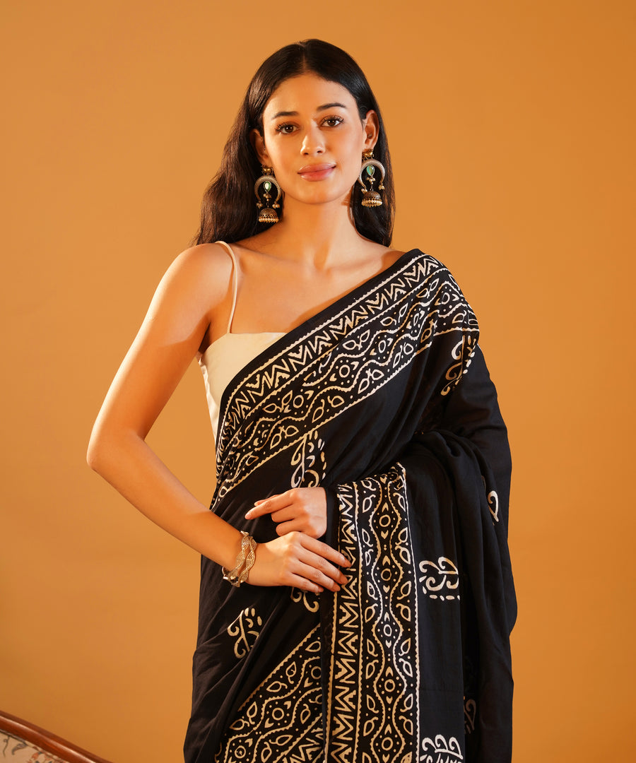 Reshmi Raat - Hand-Blocked Mul Cotton Saree