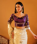 Rang-e-Aangi - Deep Violet Aangi Blouse & Ivory Chinon Gota Patti Saree