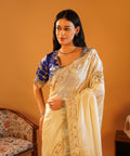 Rang-e-Aangi - Royal Blue Satin Aangi Blouse & Ivory Chinon Gota Patti Saree